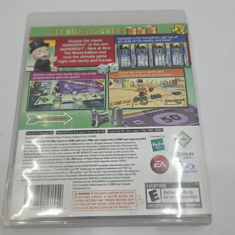 Monopoly PS3 PlayStation 3 Game Complete CIB Tested Clean Disc Hasbro EA